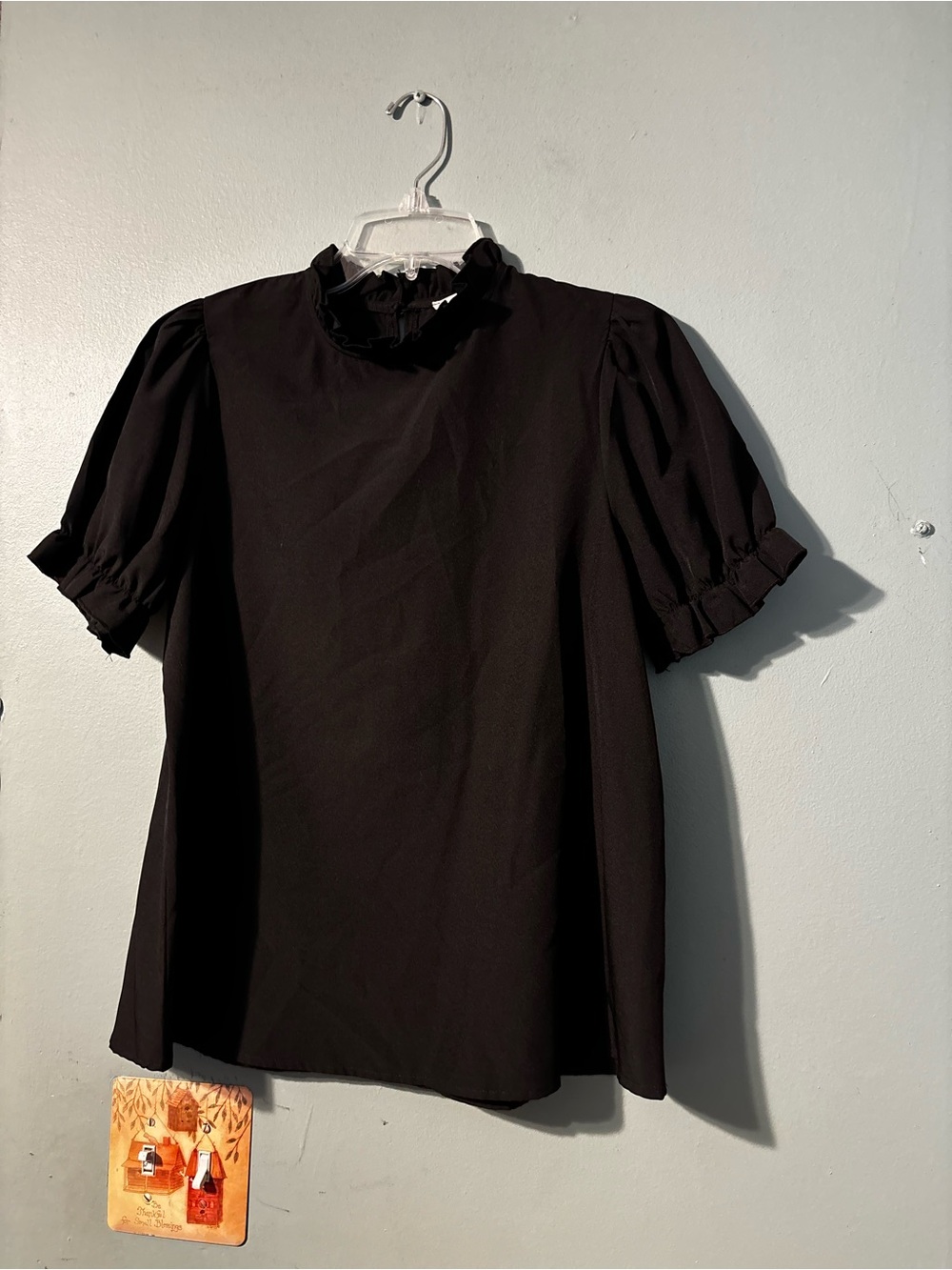 Black Ruffle Neck Puff Sleeve Top - Mittoshop
